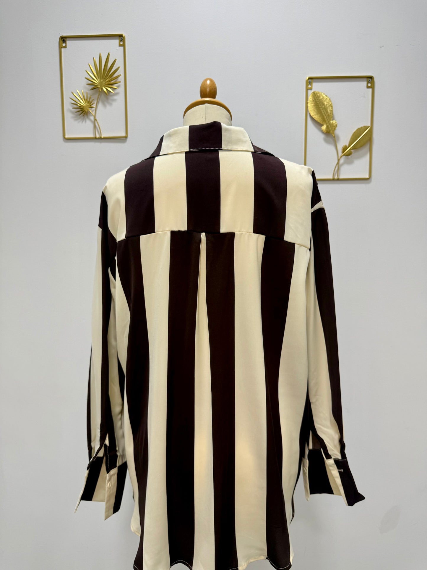 Chemise rayée chocolat & écrue
