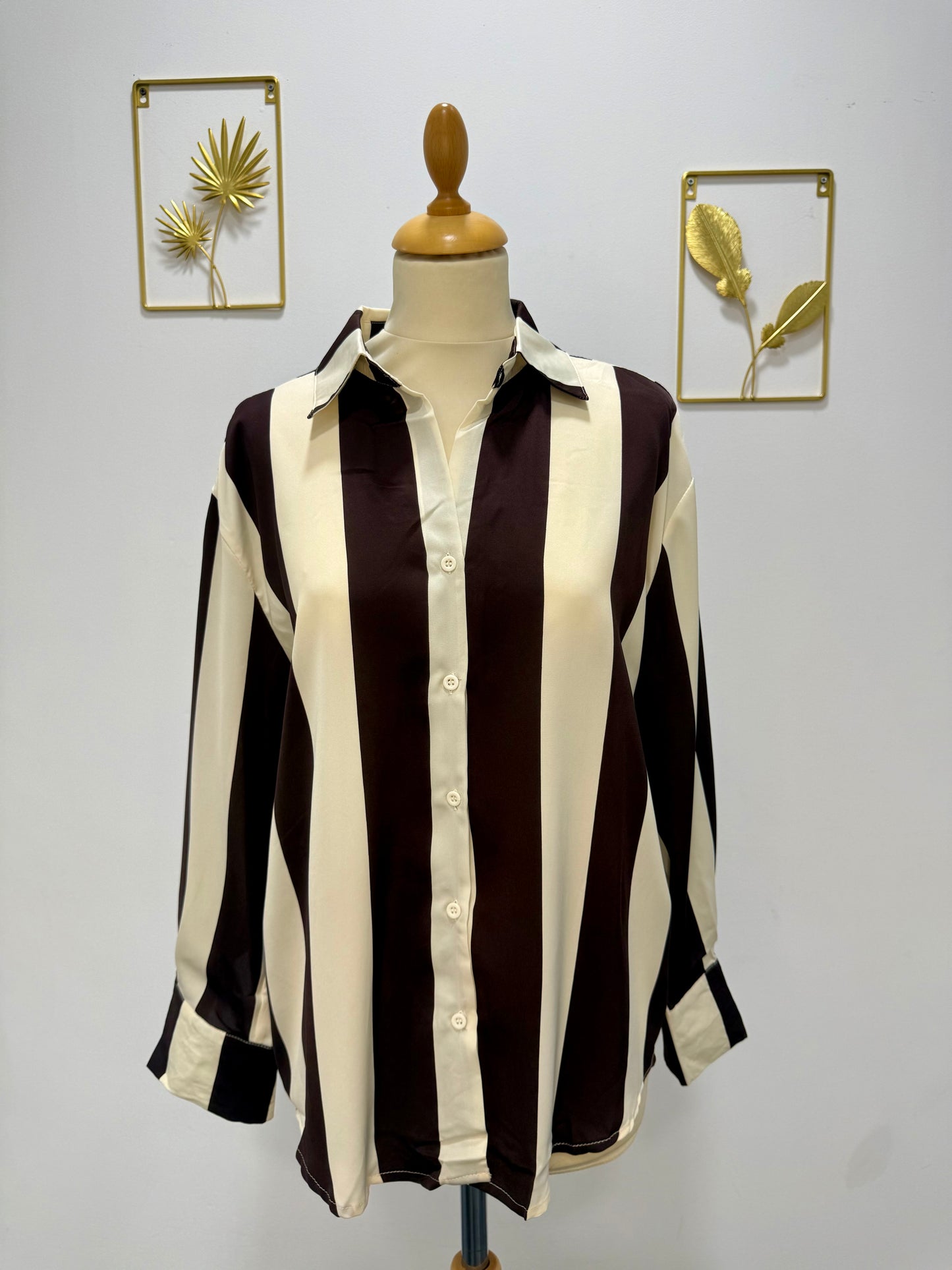 Chemise rayée chocolat & écrue