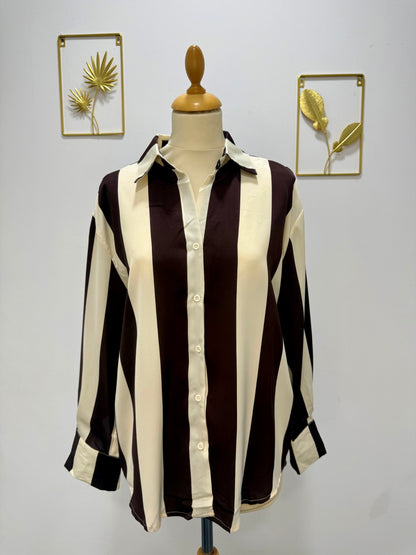 Chemise rayée chocolat & écrue