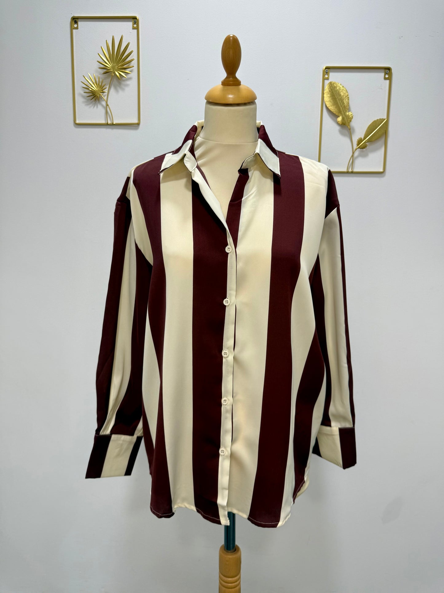 Chemise rayée bordeaux et écru