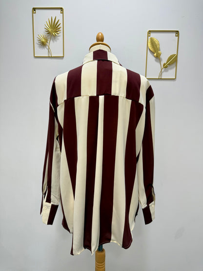 Chemise rayée bordeaux et écru