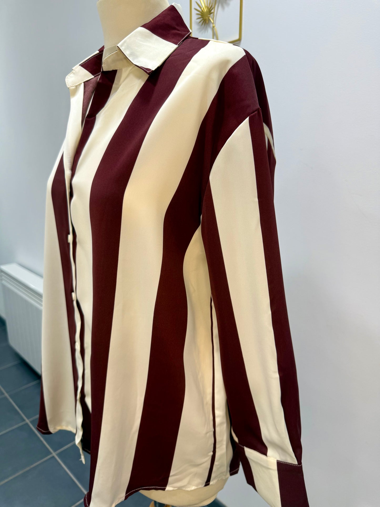 Chemise rayée bordeaux et écru