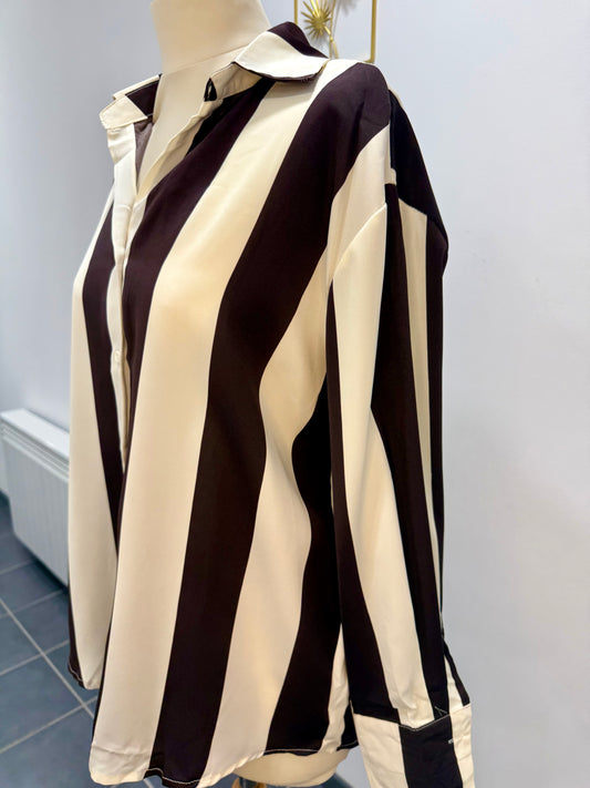 Chemise rayée chocolat & écrue