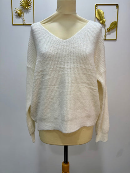 Pull col V écru