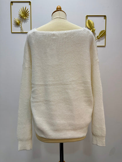 Pull col V écru