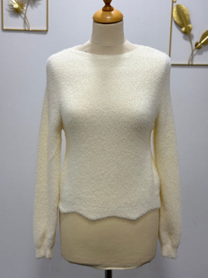 Pull duveteux écru